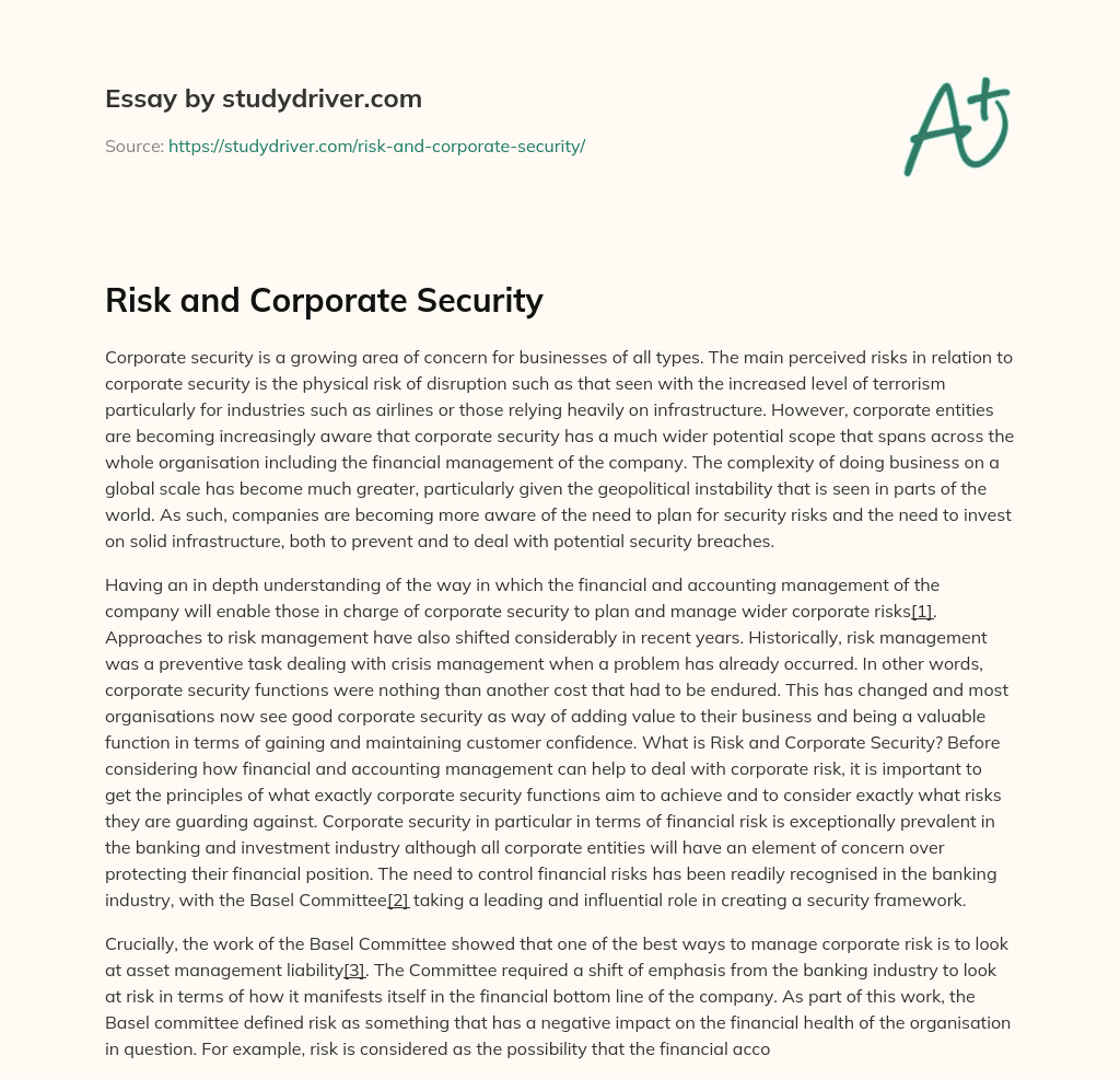 Risk and Corporate Security essay