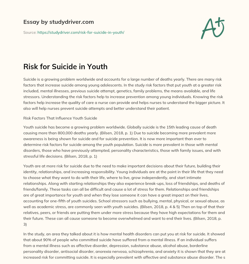 Risk for Suicide in Youth essay