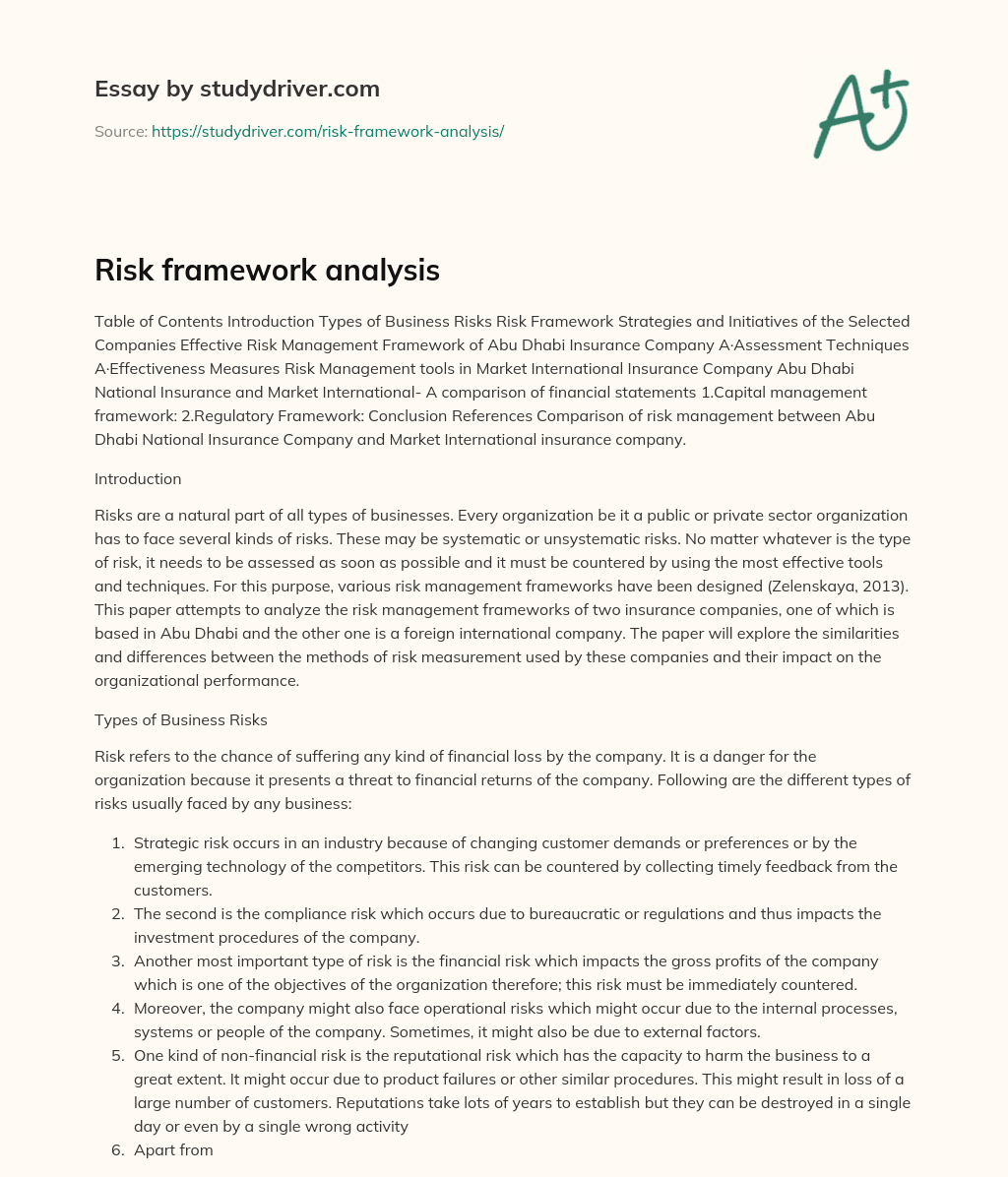 Risk Framework Analysis essay