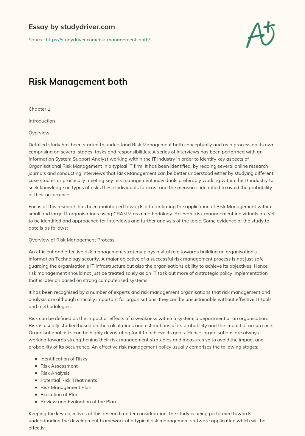 Risk Management both essay