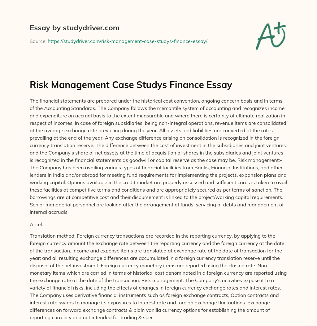 Risk Management Case Studys Finance Essay essay