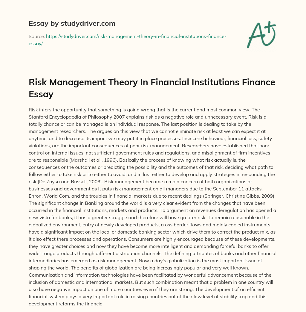 Risk Management Theory in Financial Institutions Finance Essay essay