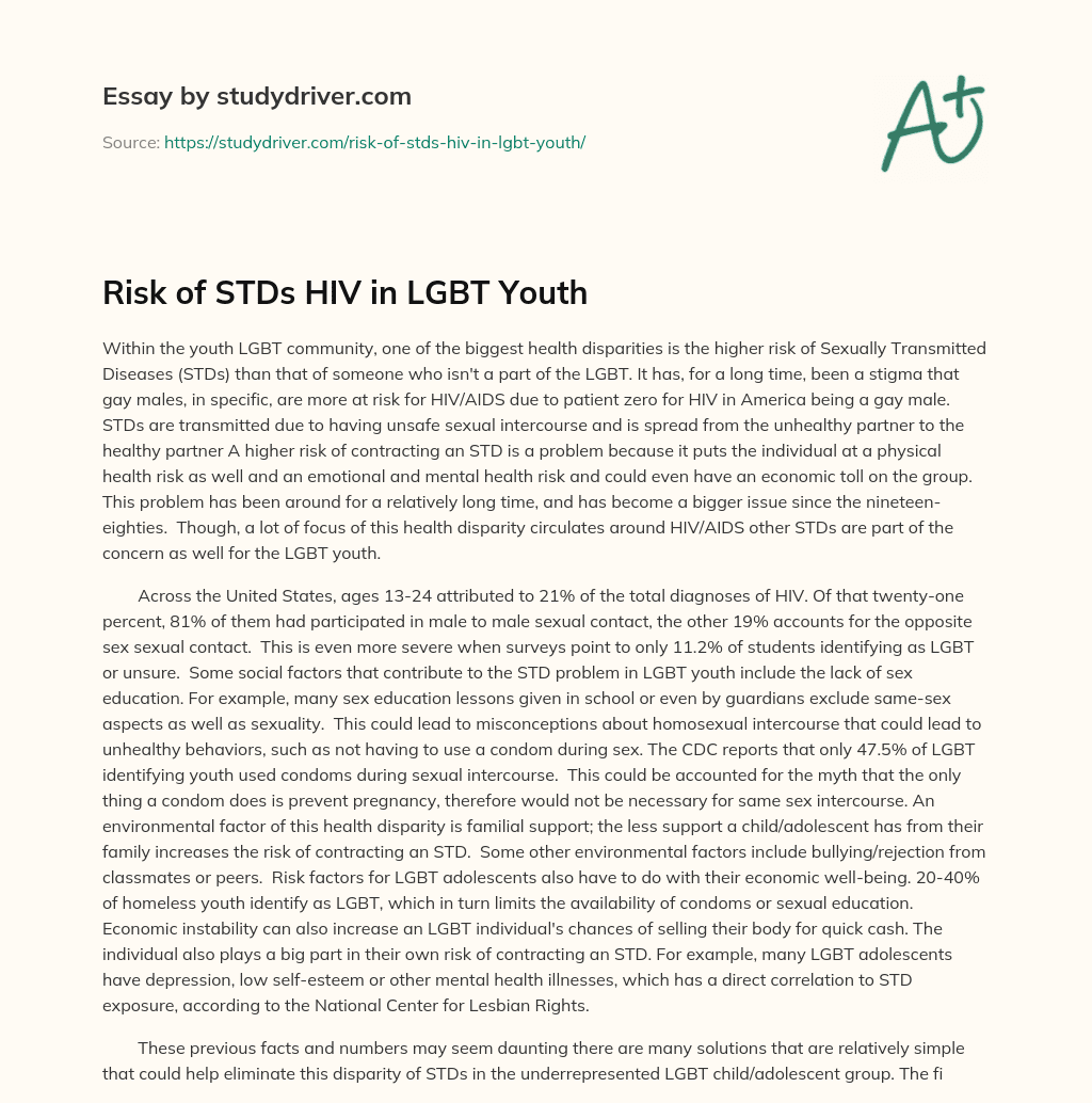 Risk of STDs HIV in LGBT Youth essay