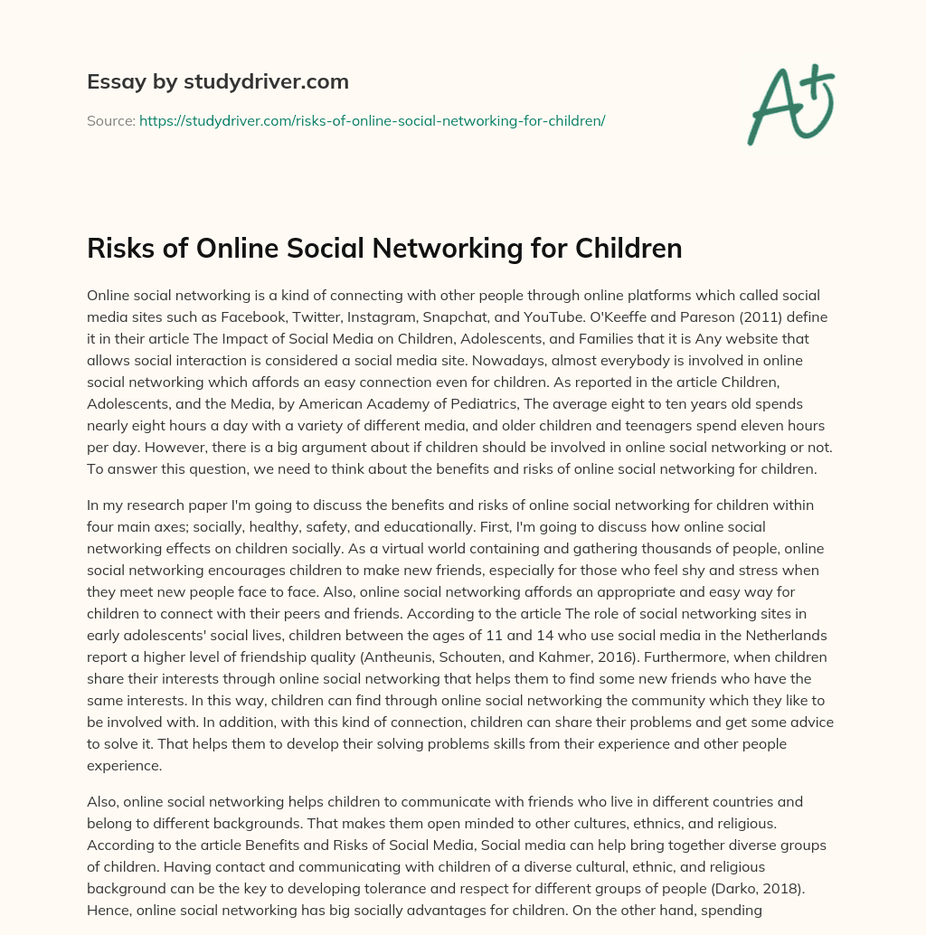 Risks of Online Social Networking for Children essay
