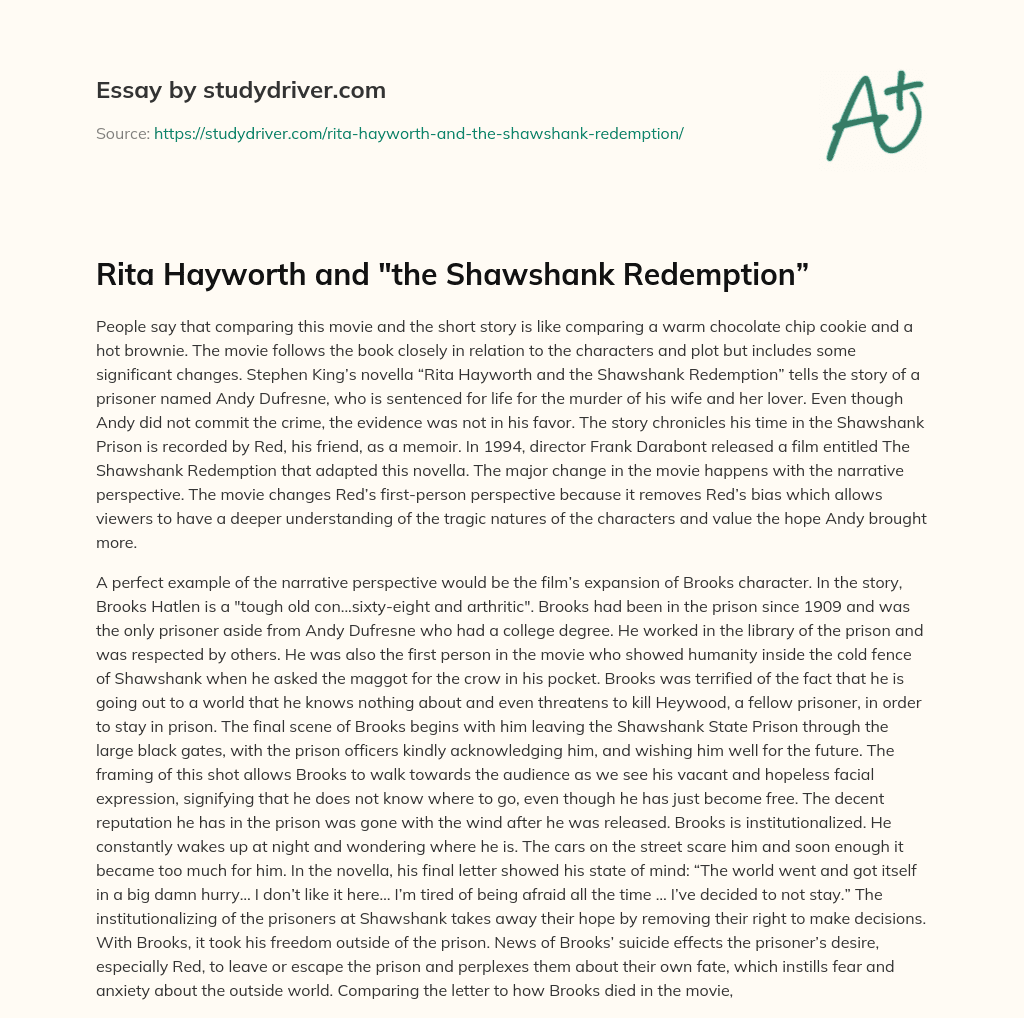 Rita Hayworth and “the Shawshank Redemption” essay