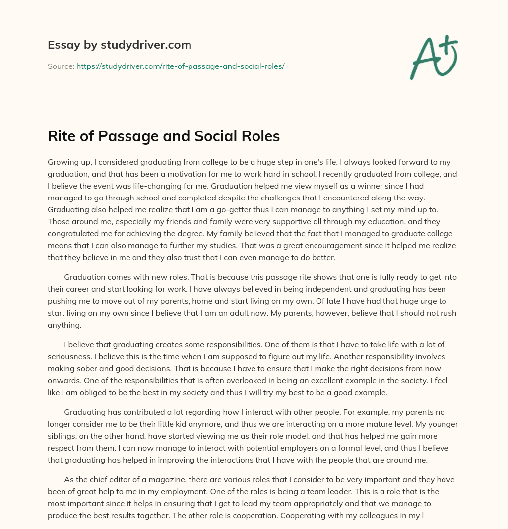 Rite of Passage and Social Roles essay
