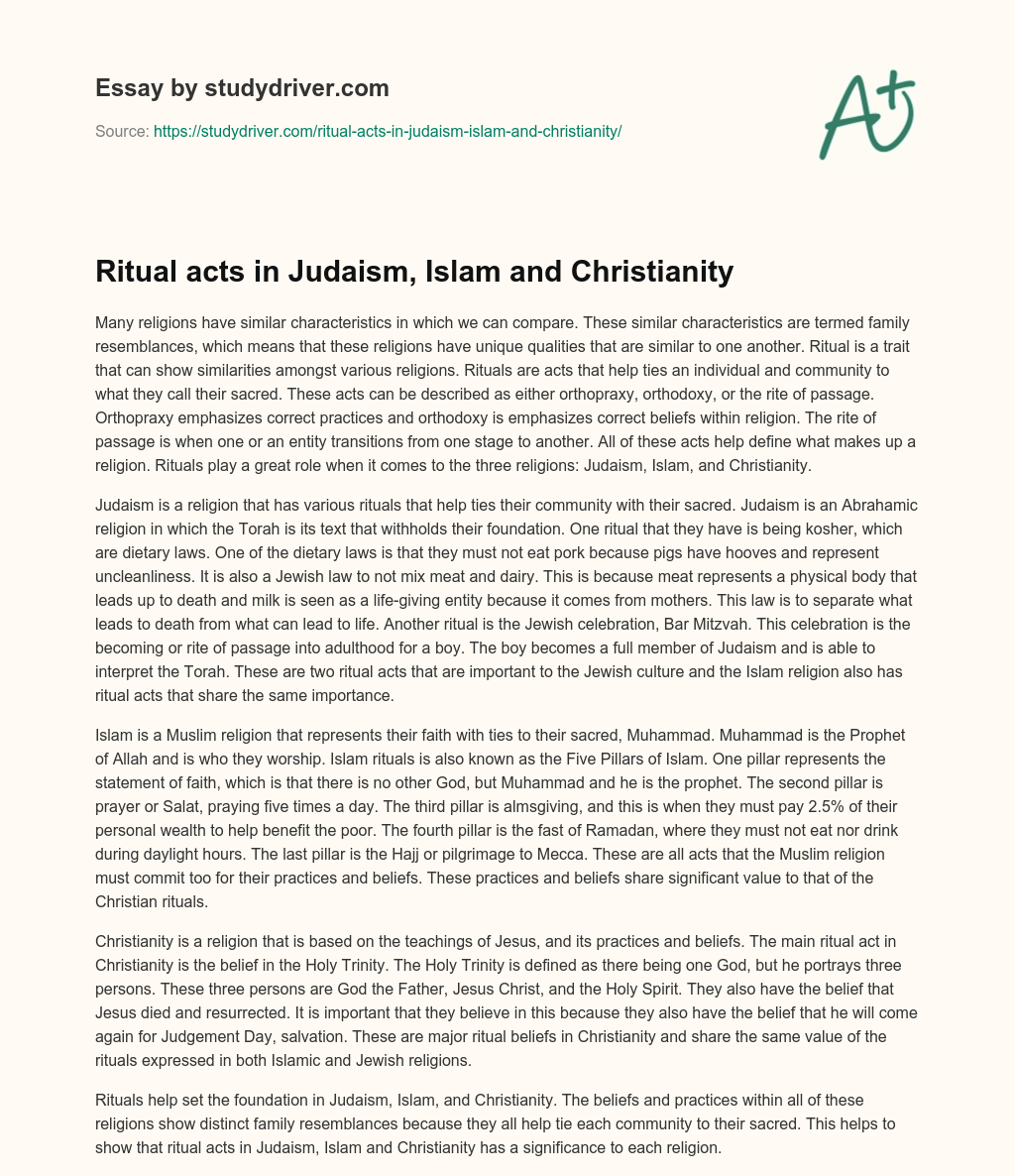 Ritual Acts in Judaism, Islam and Christianity essay