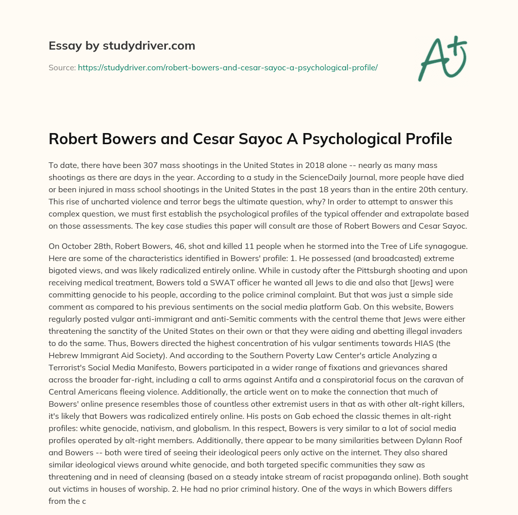 Robert Bowers and Cesar Sayoc a Psychological Profile essay