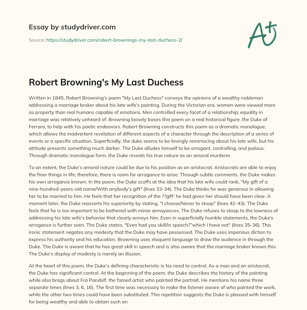 Robert Browning’s my Last Duchess essay
