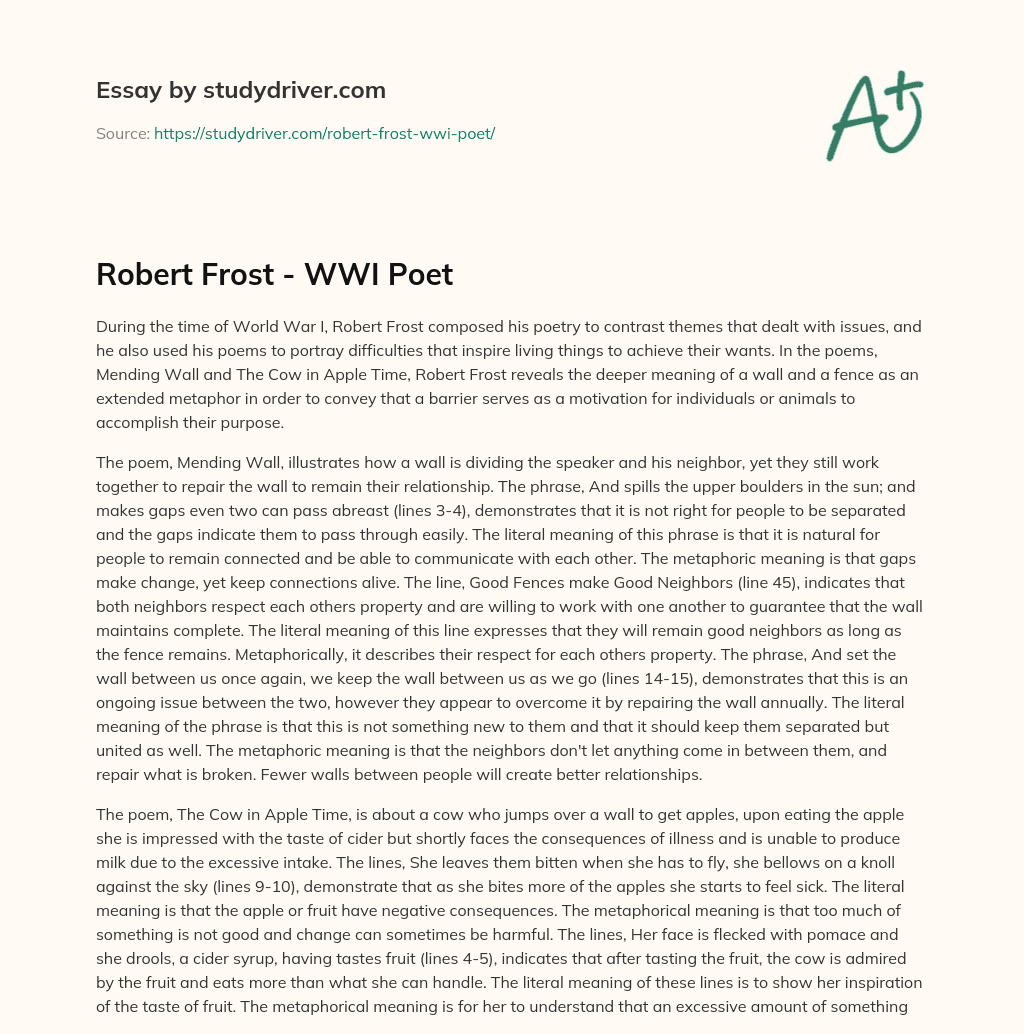 Robert Frost – WWI Poet essay