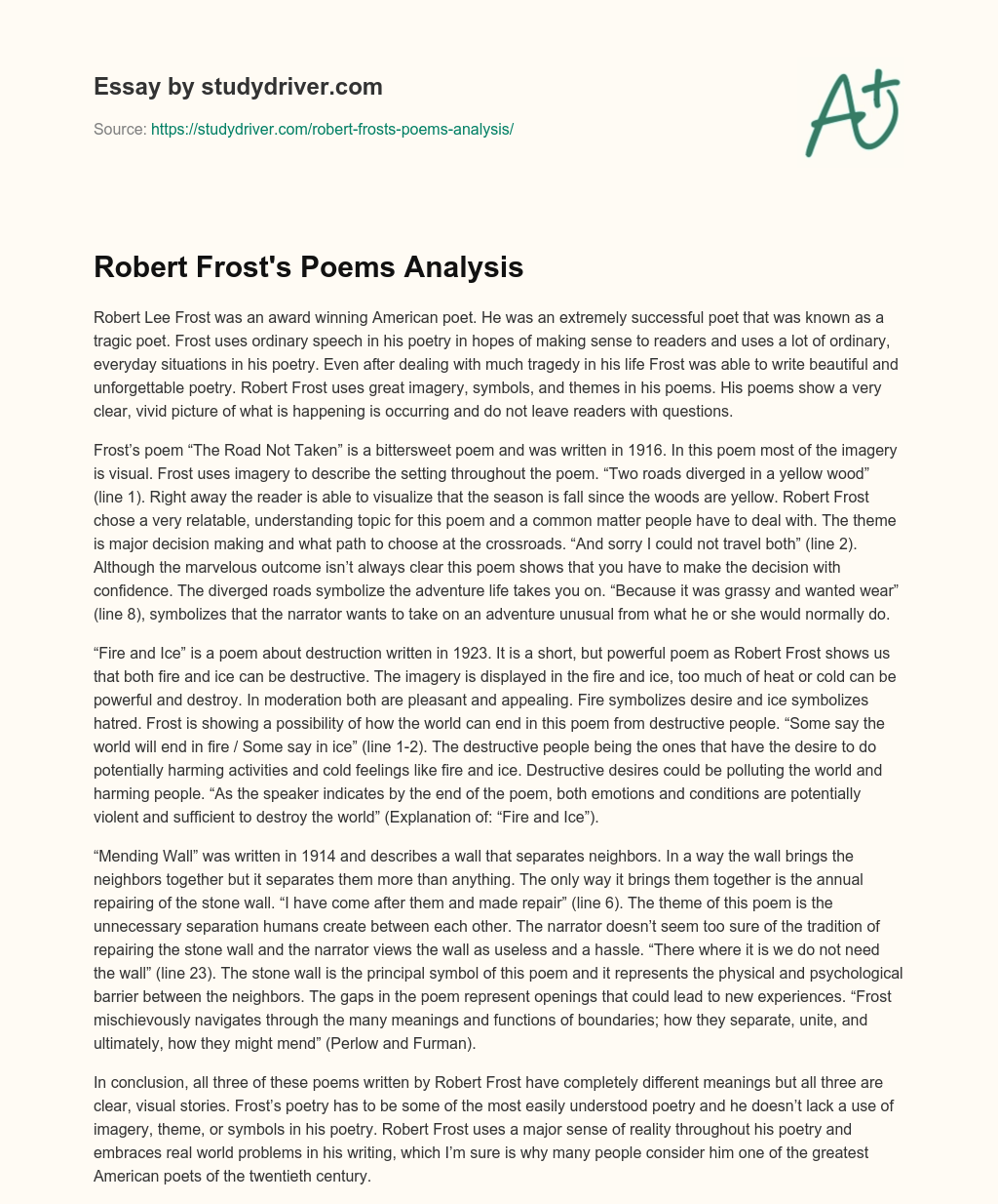 Robert Frost’s Poems Analysis essay