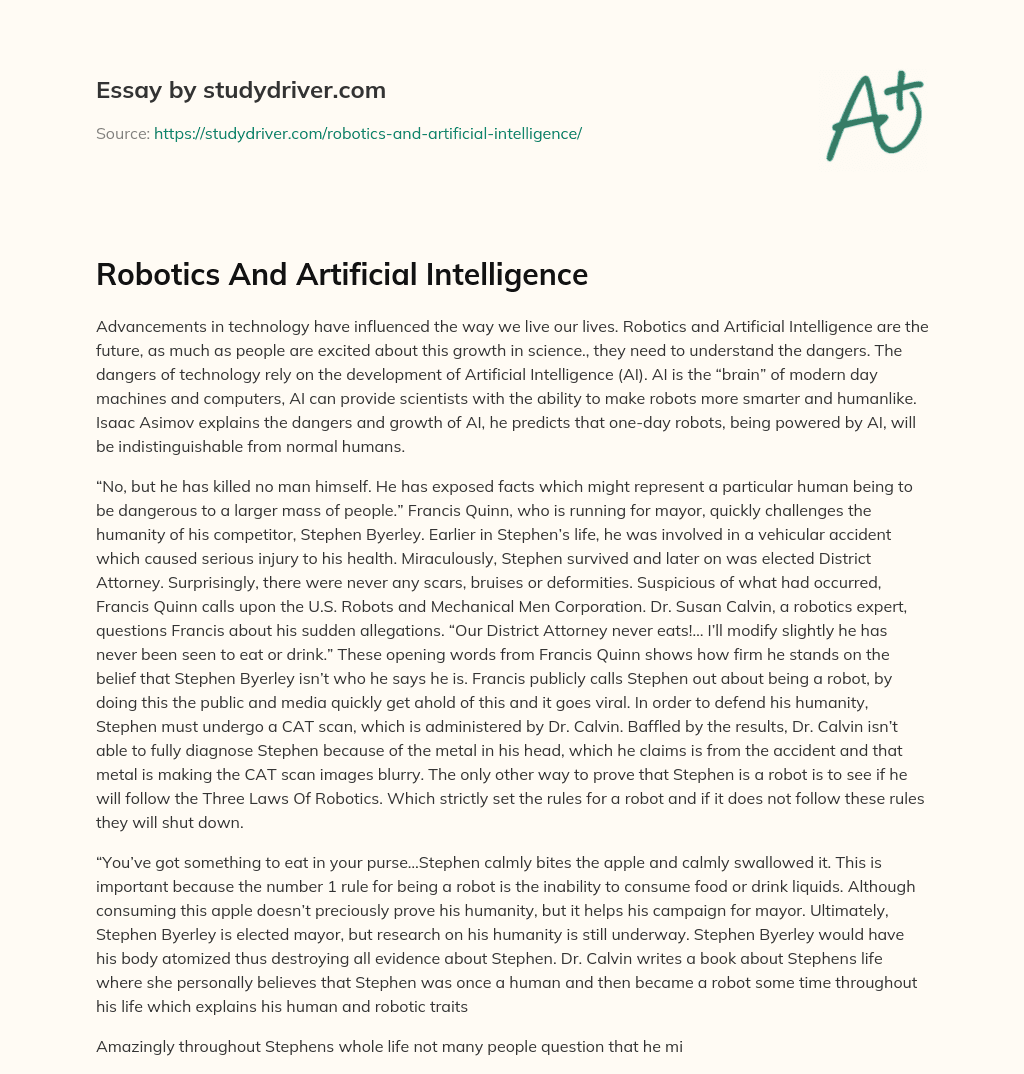 Robotics and Artificial Intelligence essay