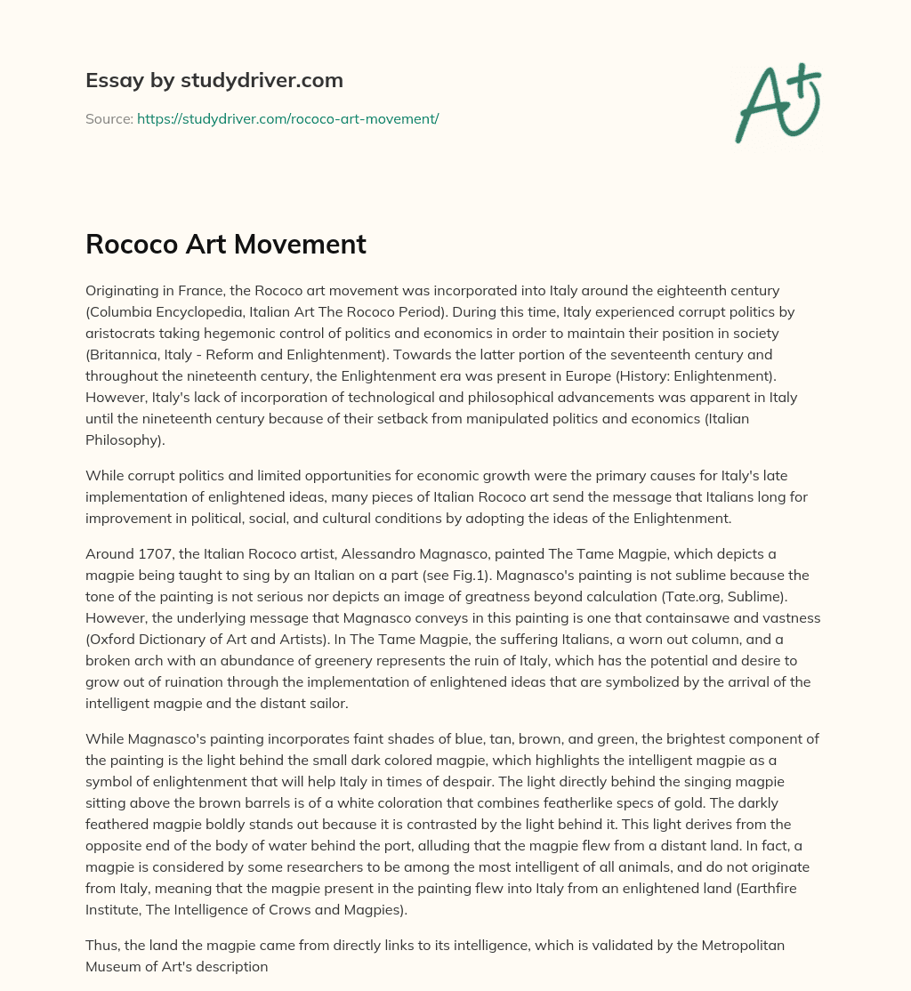 Rococo Art Movement essay
