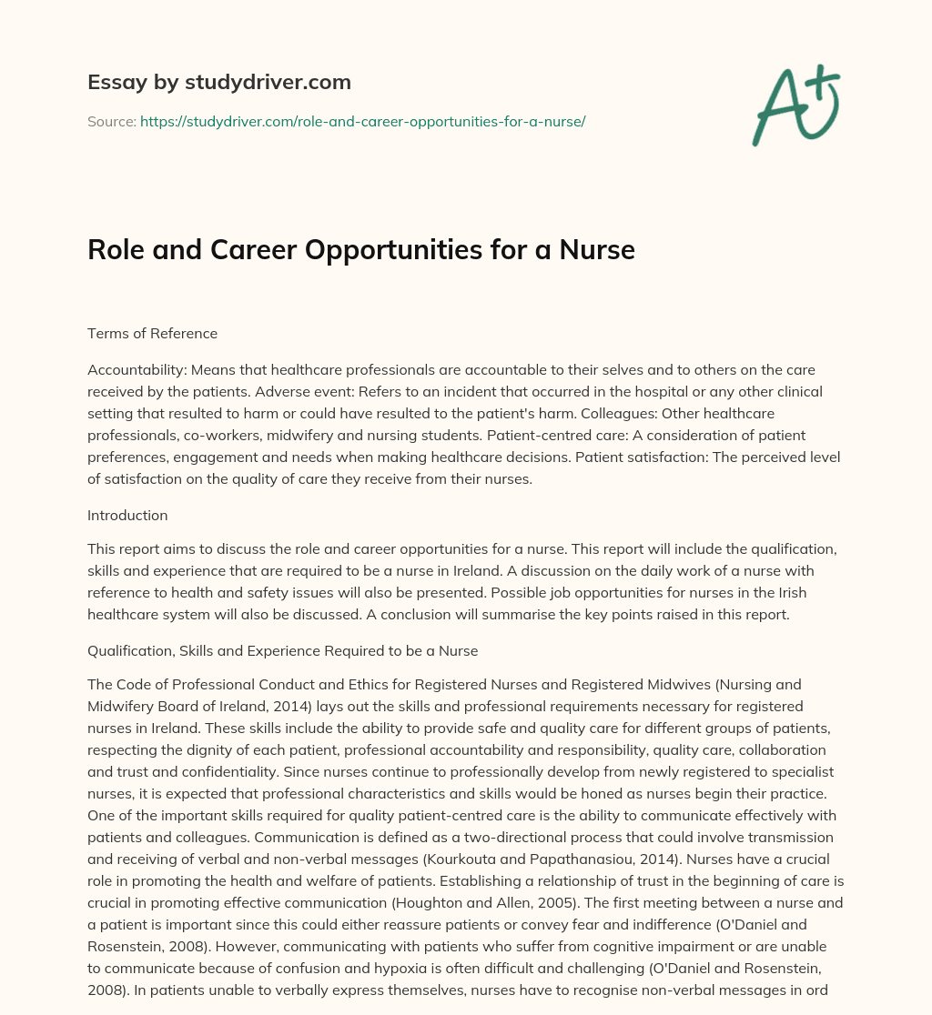 Role and Career Opportunities for a Nurse essay