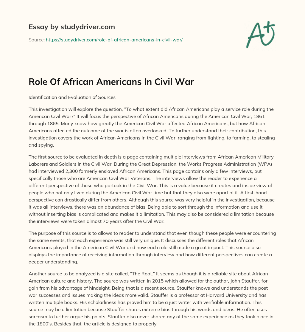 Role of African Americans in Civil War essay