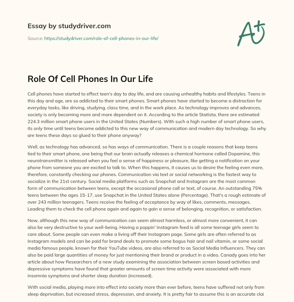 Role of Cell Phones in our Life essay