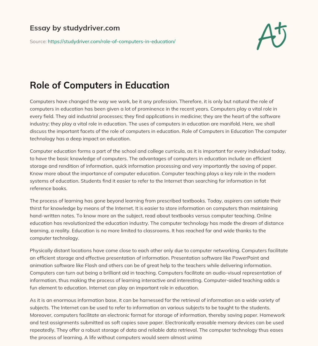 Role of Computers in Education essay