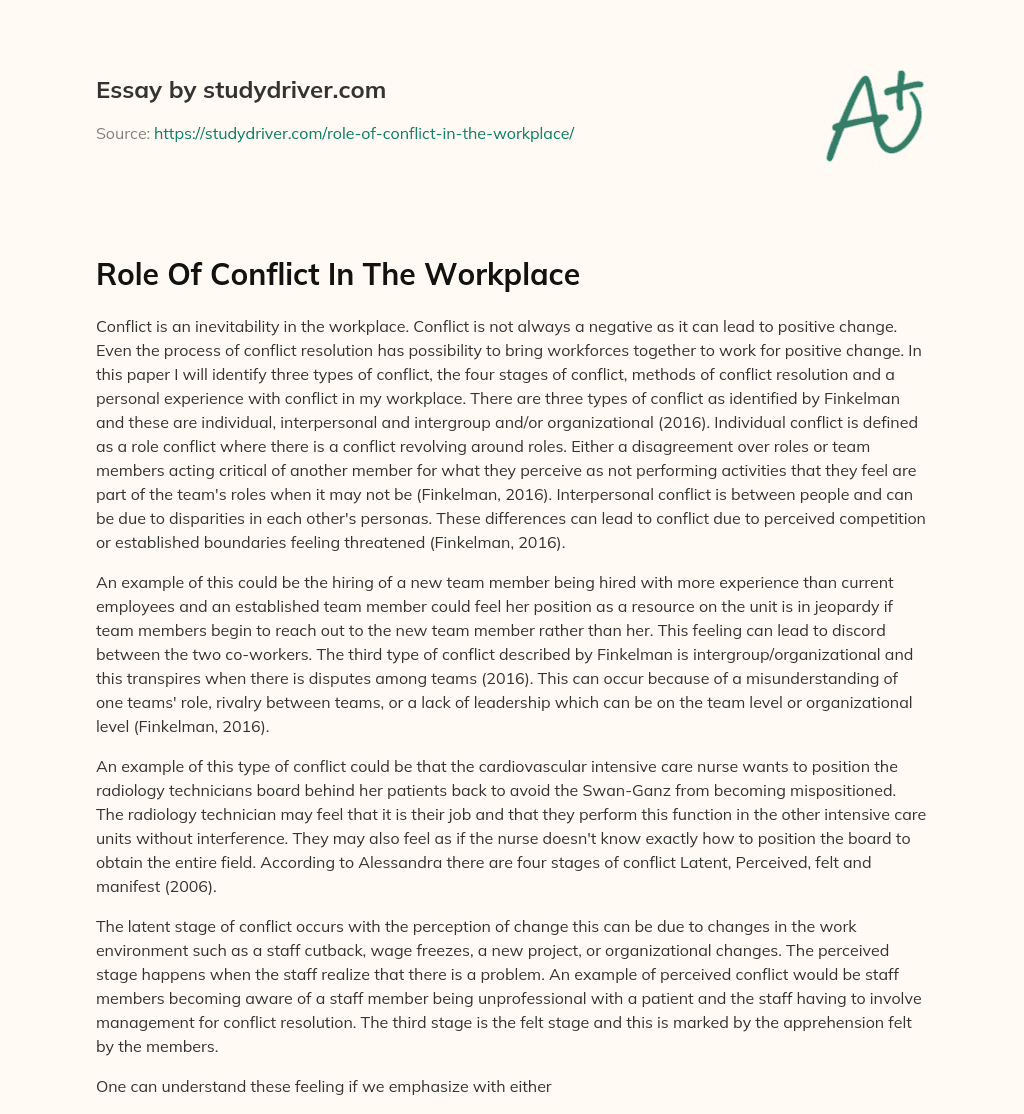 Role of Conflict in the Workplace essay
