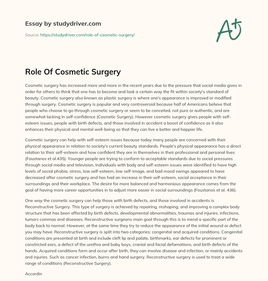 Role of Cosmetic Surgery essay