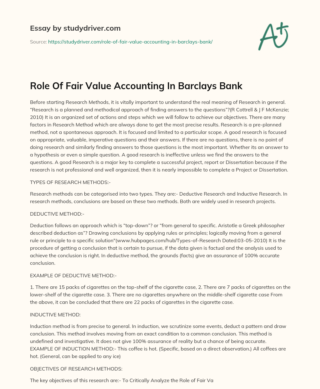 Role of Fair Value Accounting in Barclays Bank essay