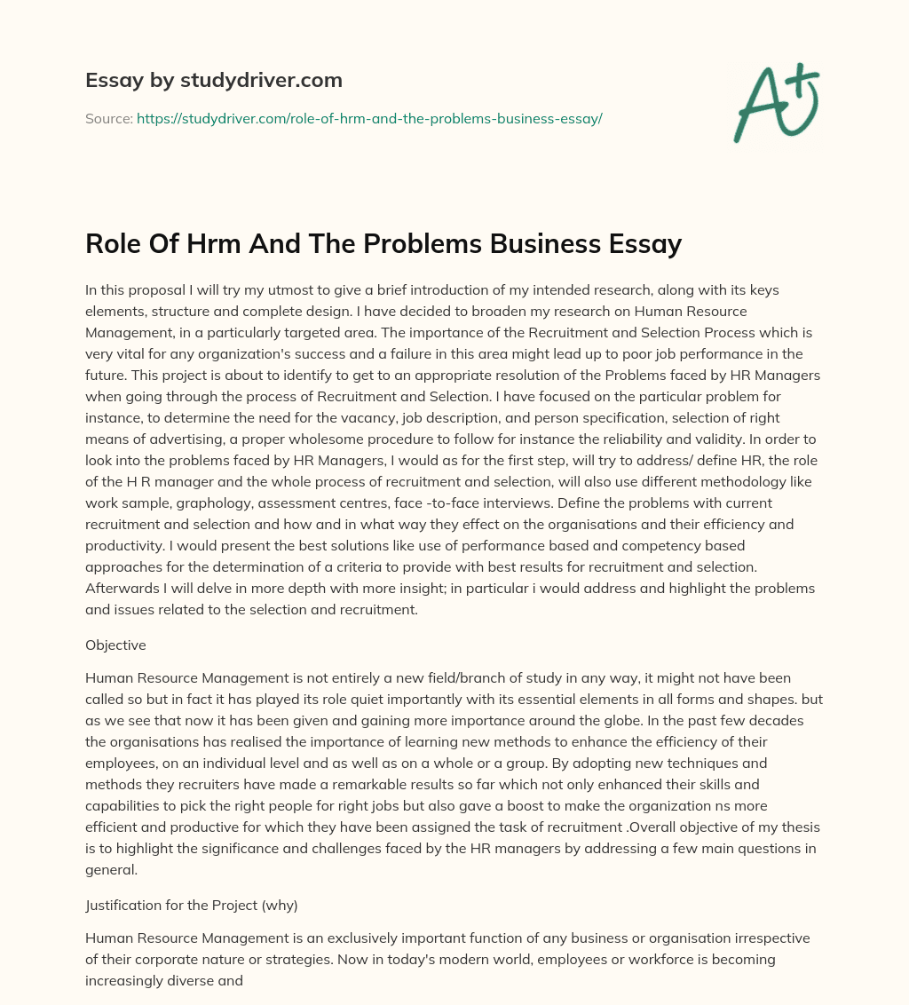 Role of Hrm and the Problems Business Essay essay
