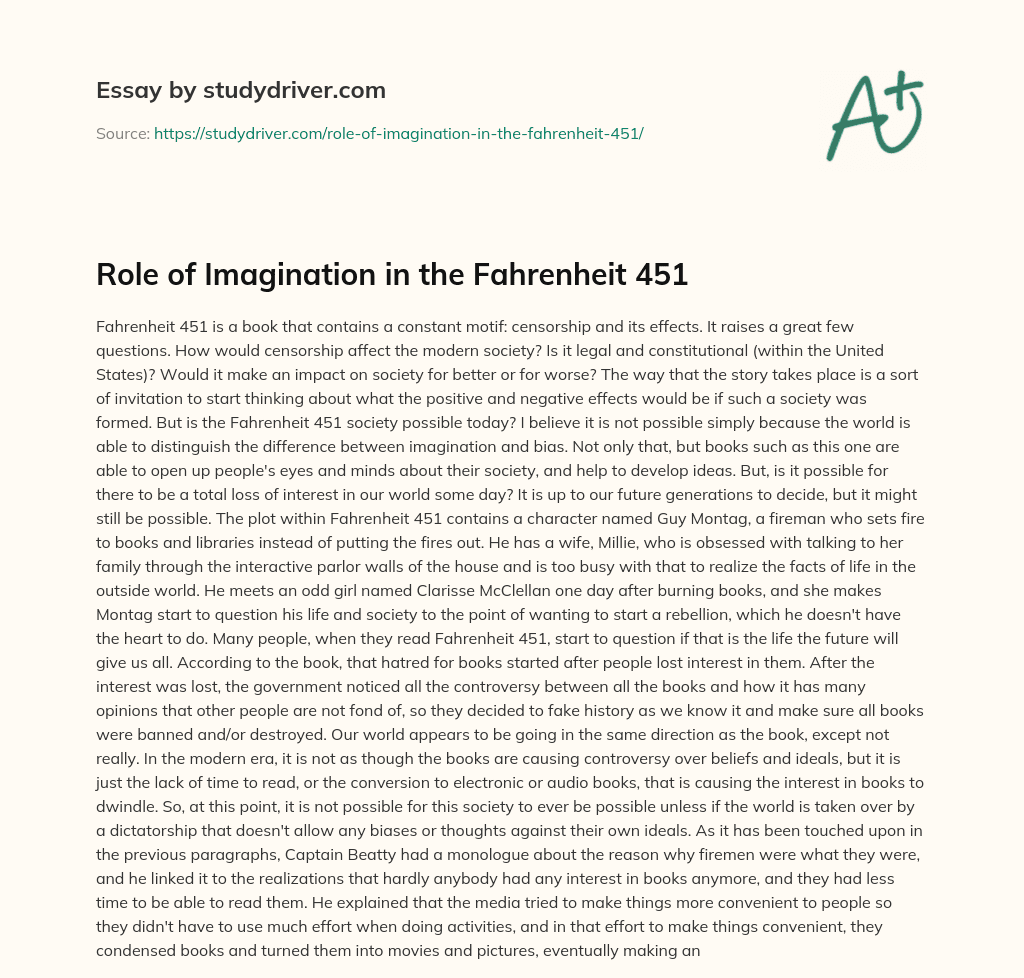 Role of Imagination in the Fahrenheit 451 essay