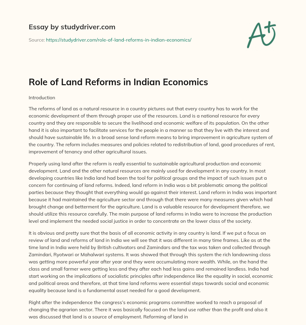 Role of Land Reforms in Indian Economics essay