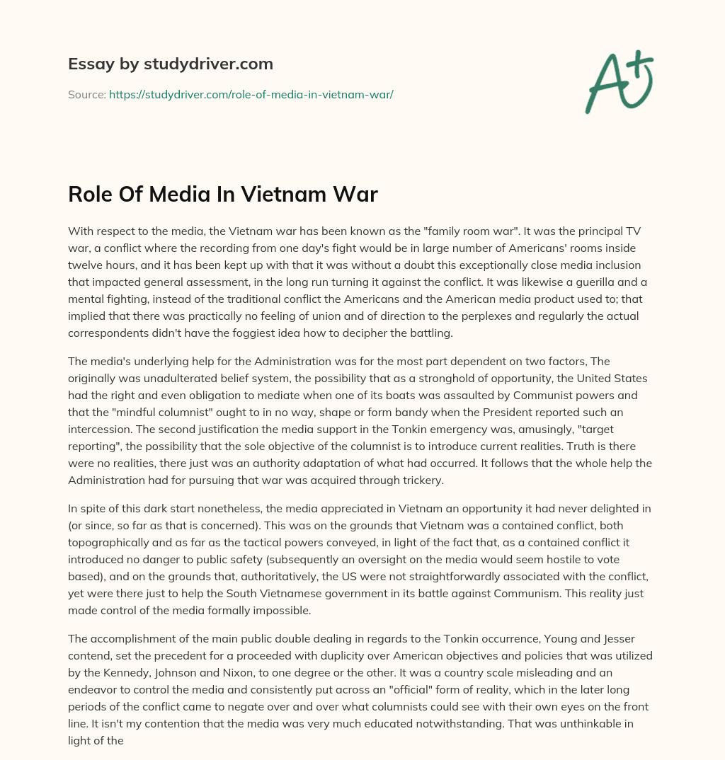 Role of Media in Vietnam War essay