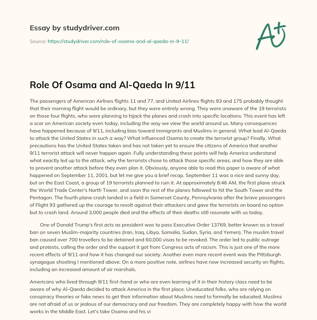 Role of Osama and Al-Qaeda in 9/11 essay