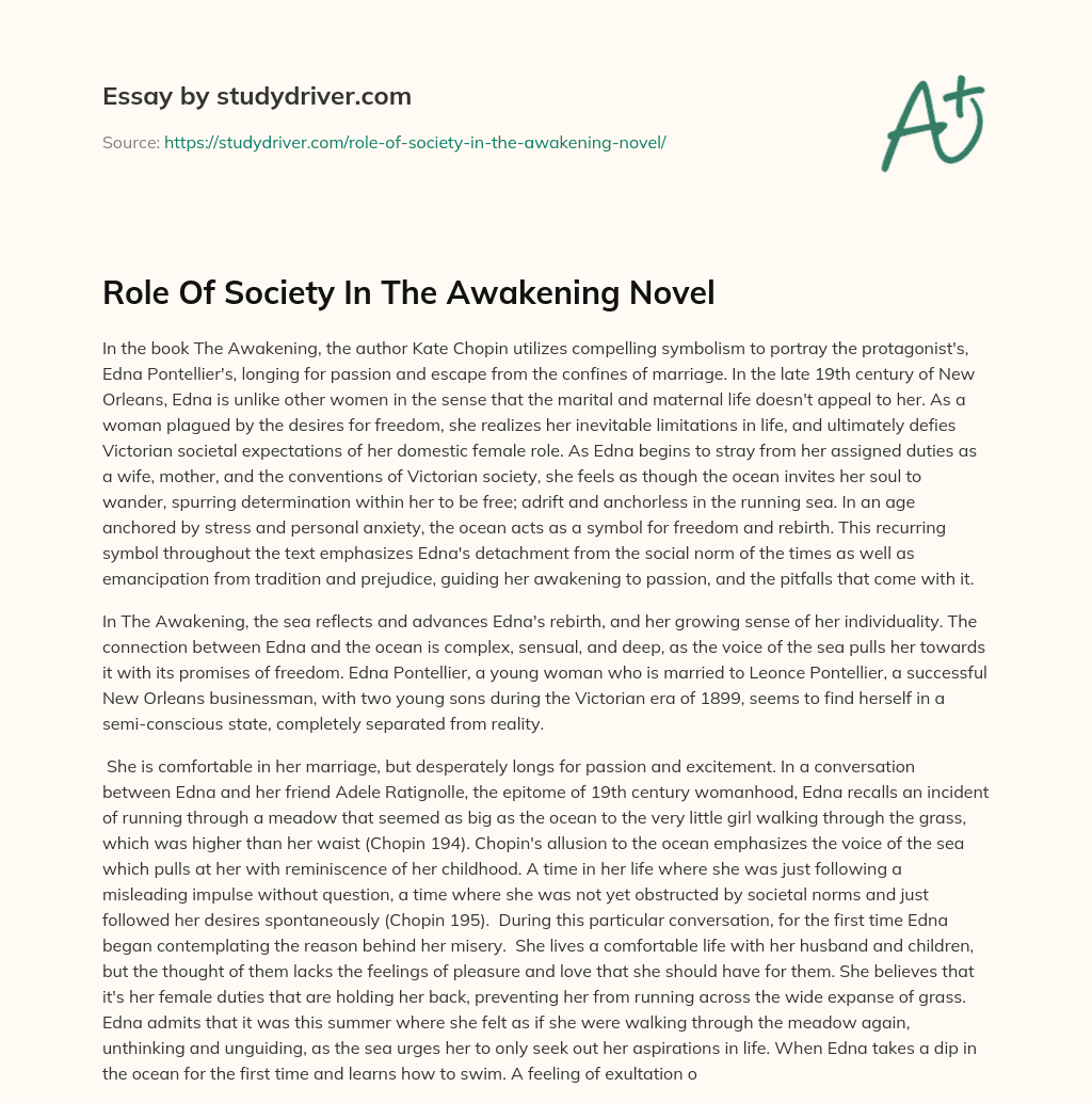 Role of Society in the Awakening Novel essay