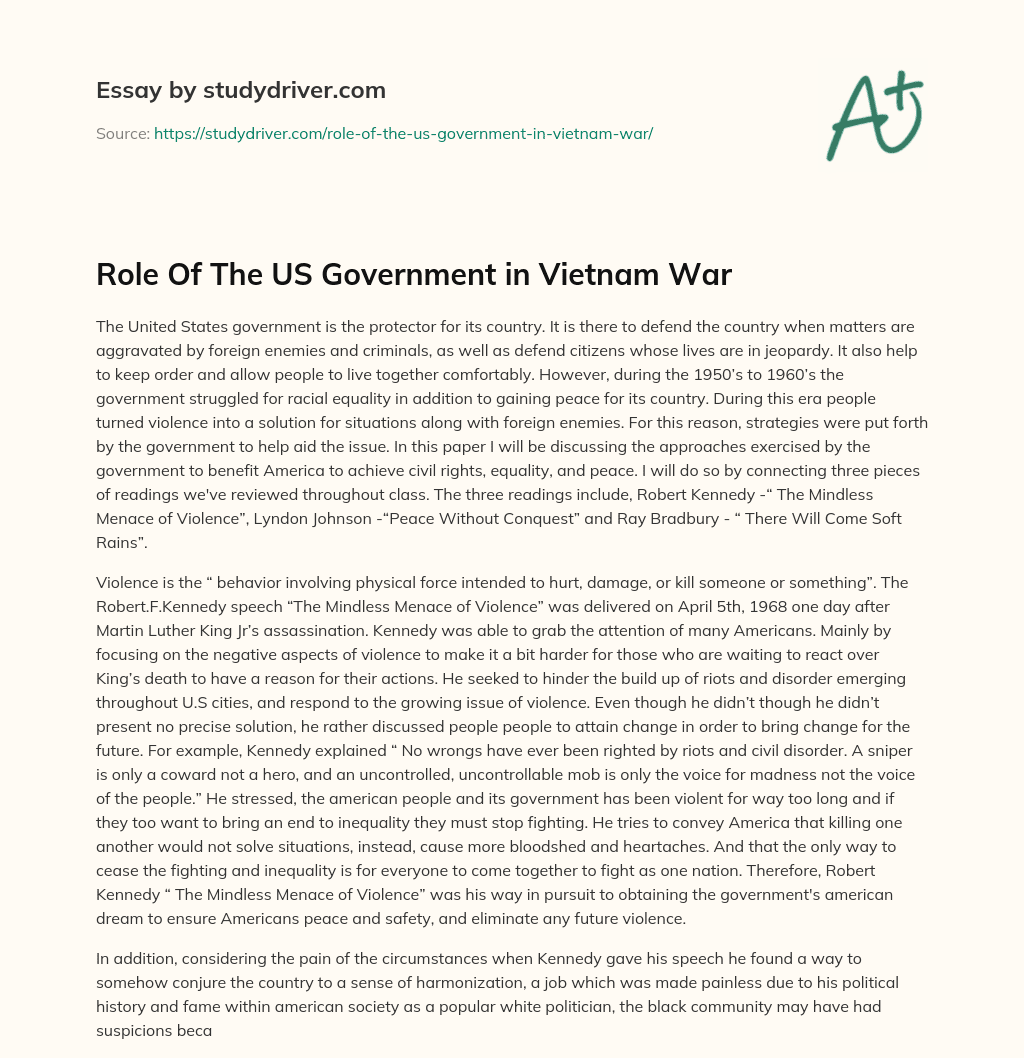 Role of the US Government in Vietnam War essay
