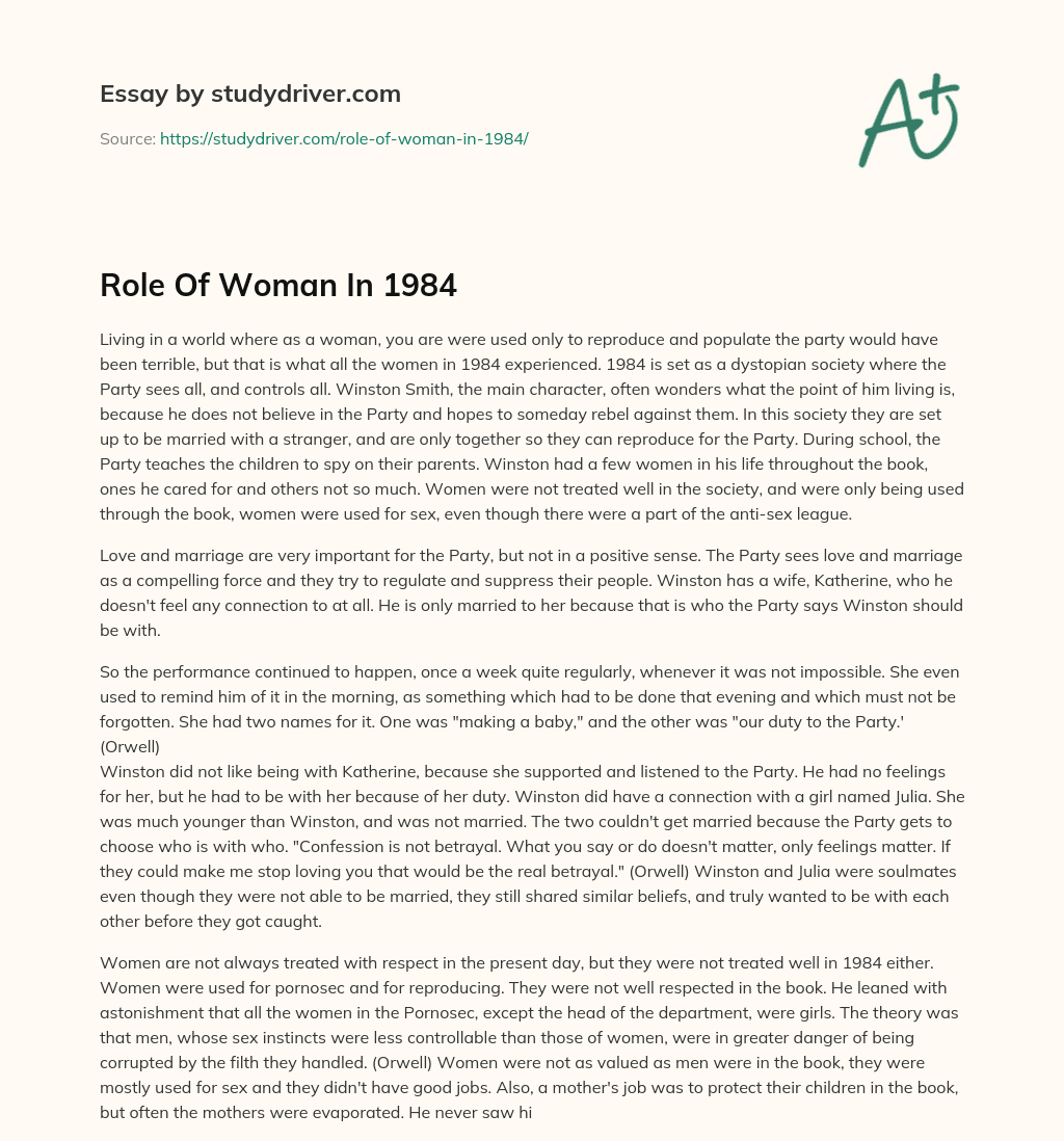 Role of Woman in 1984 essay