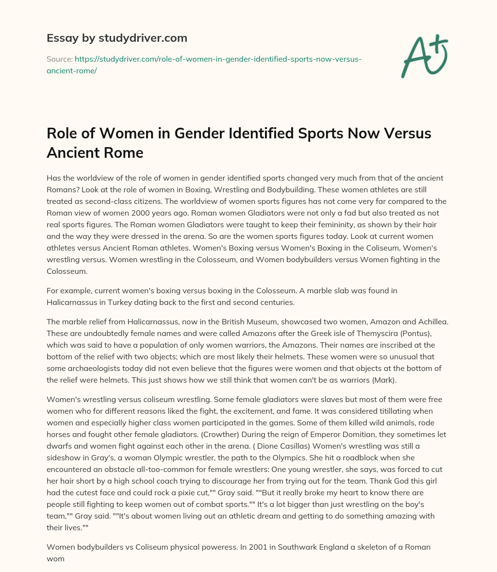 Role of Women in Gender Identified Sports Now Versus Ancient Rome essay