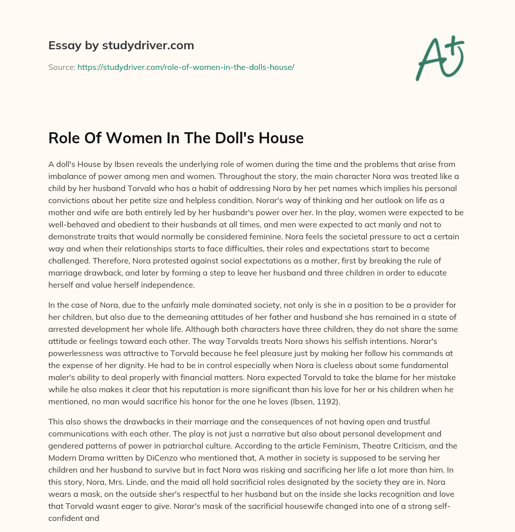 Role of Women in the Doll’s House essay