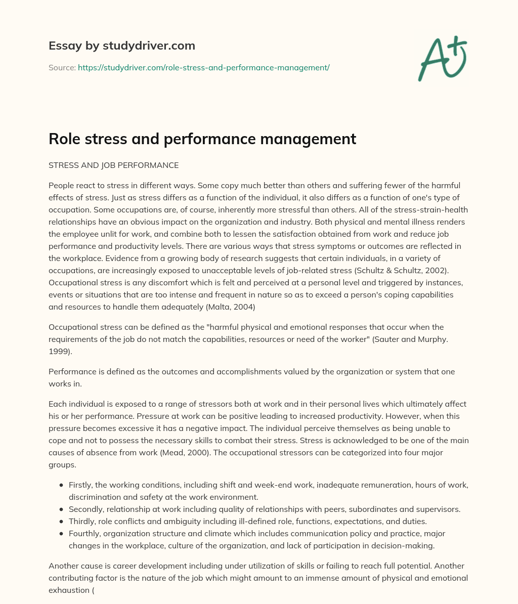 Role Stress and Performance Management essay