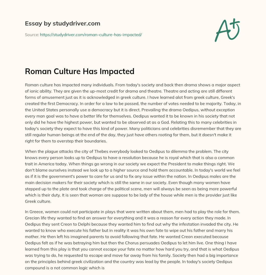 Roman Culture has Impacted essay