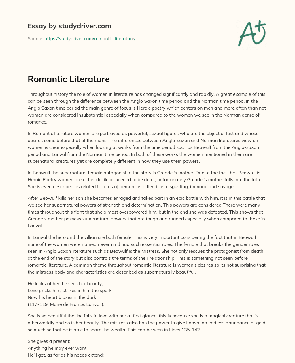 Romantic Literature essay