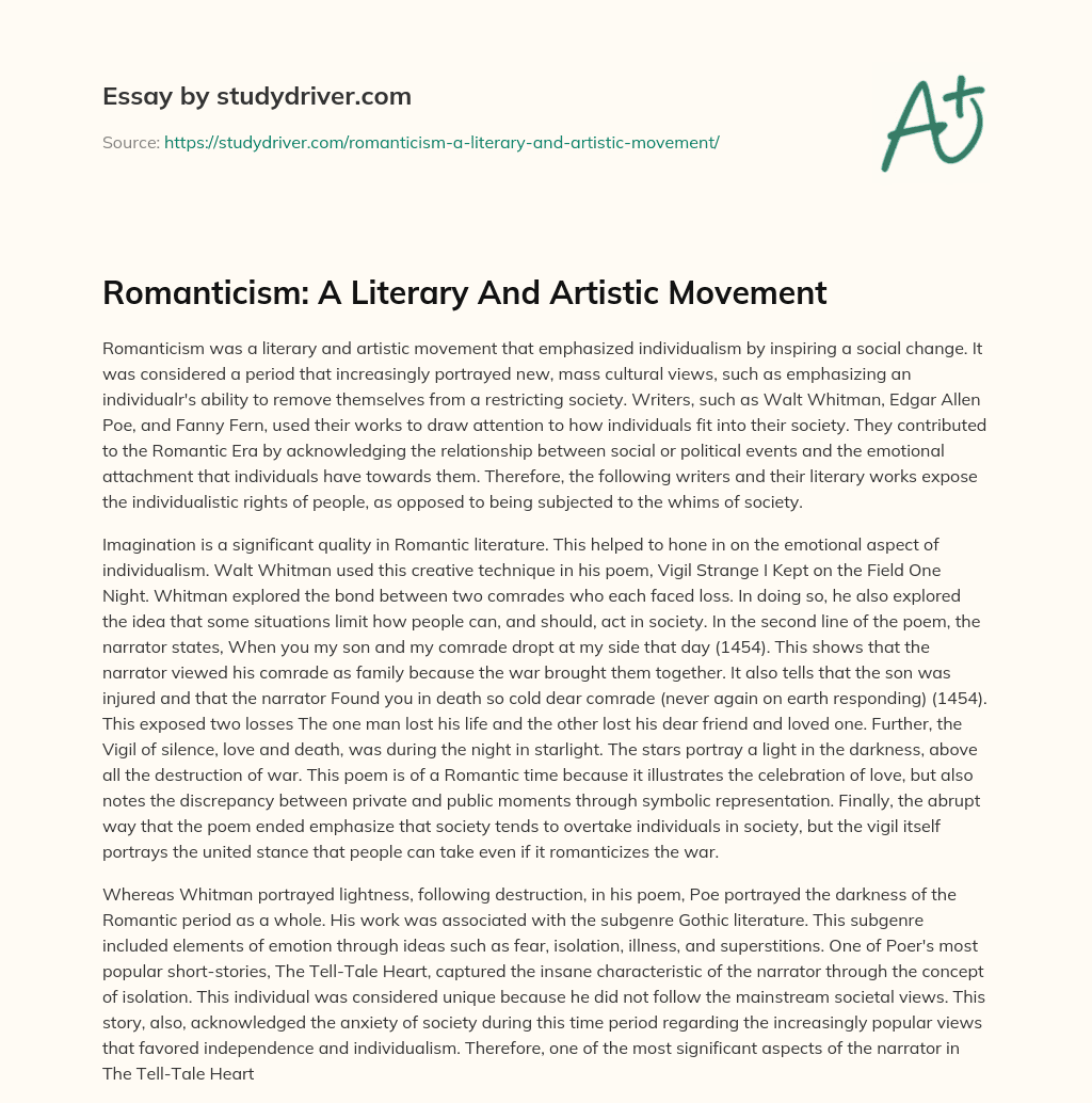 Romanticism: a Literary and Artistic Movement essay