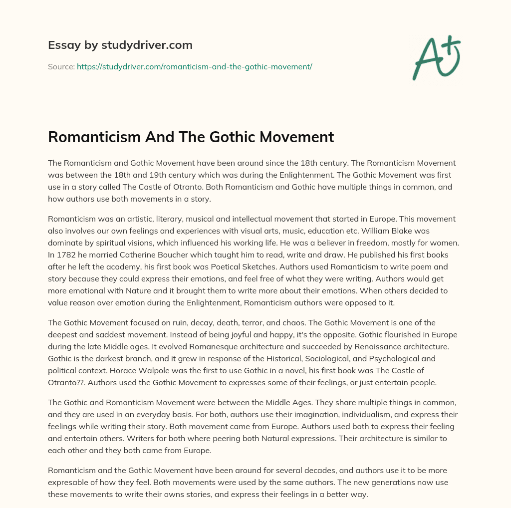 Romanticism and the Gothic Movement essay