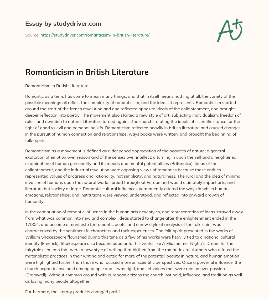 Romanticism in British Literature essay