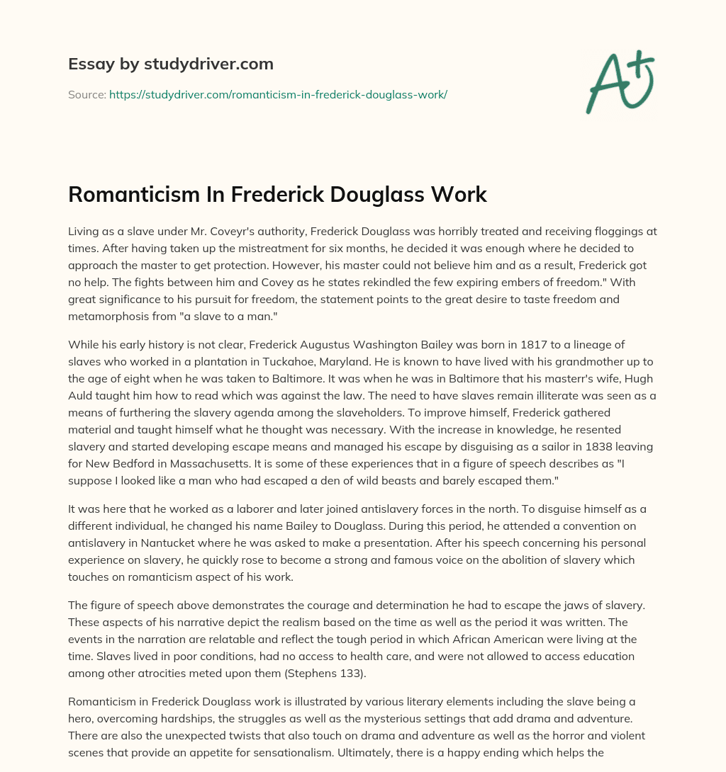 Romanticism in Frederick Douglass Work essay