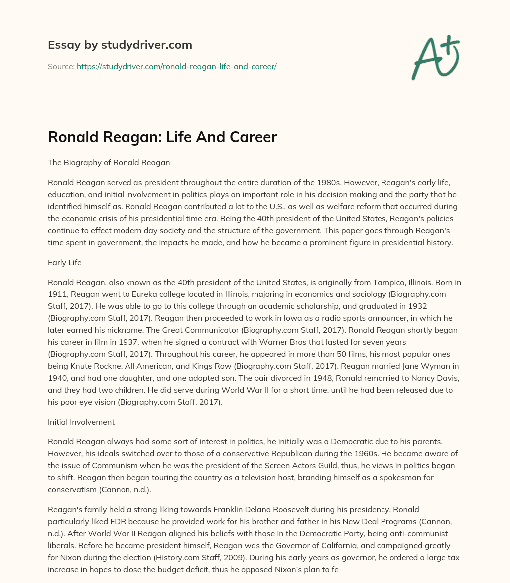 Ronald Reagan: Life and Career essay