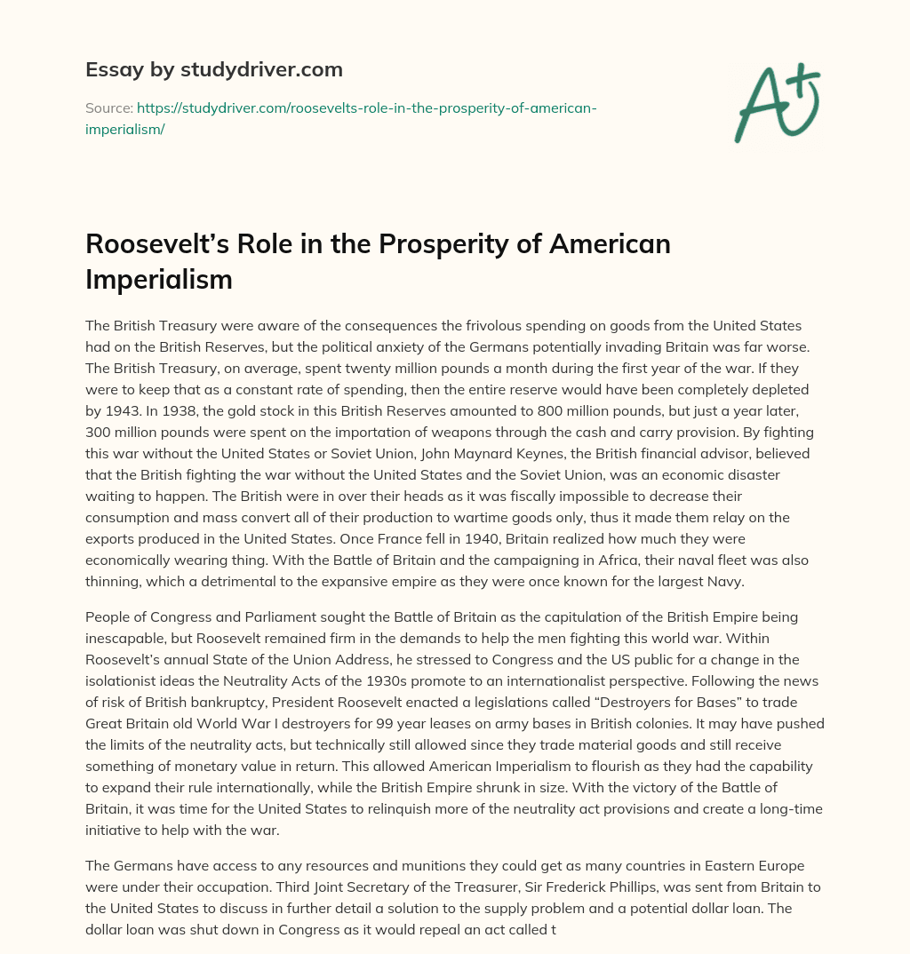 Roosevelt’s Role in the Prosperity of American Imperialism essay