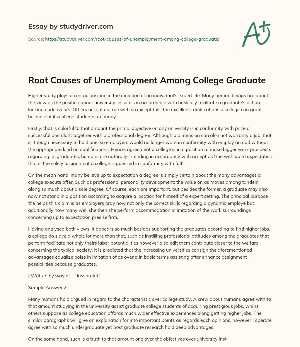 Root Causes of Unemployment Among College Graduate essay
