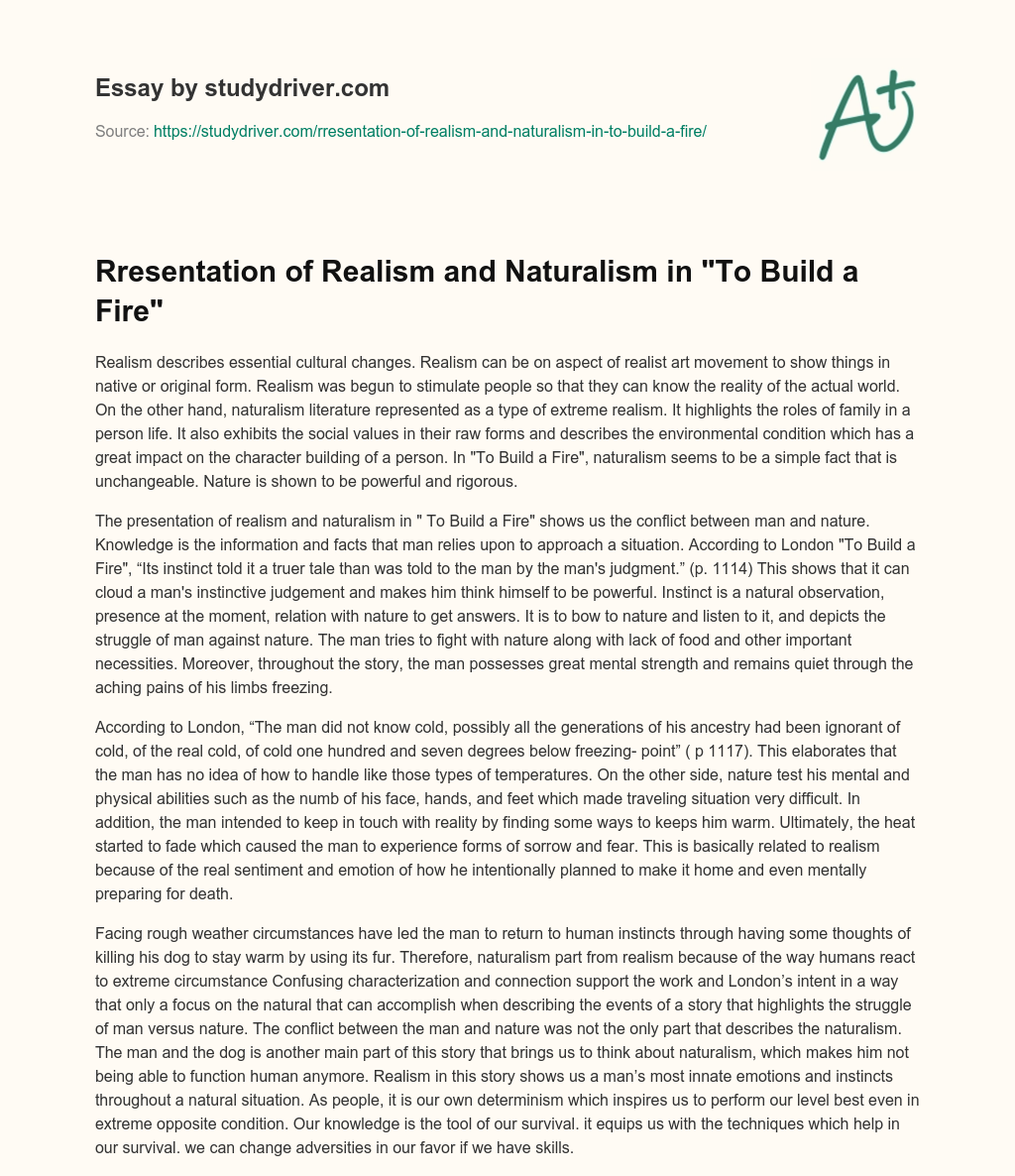 Rresentation of Realism and Naturalism in “To Build a Fire” essay