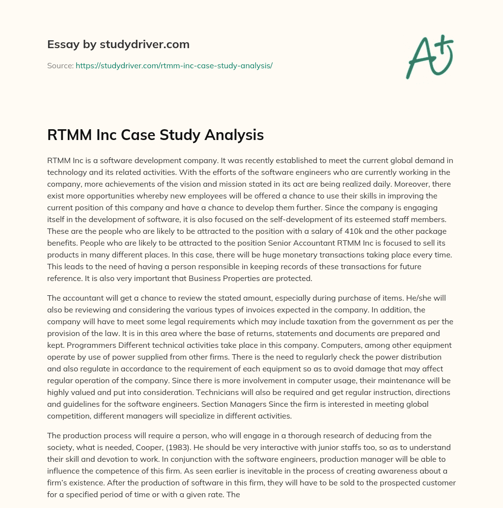 RTMM Inc Case Study Analysis essay