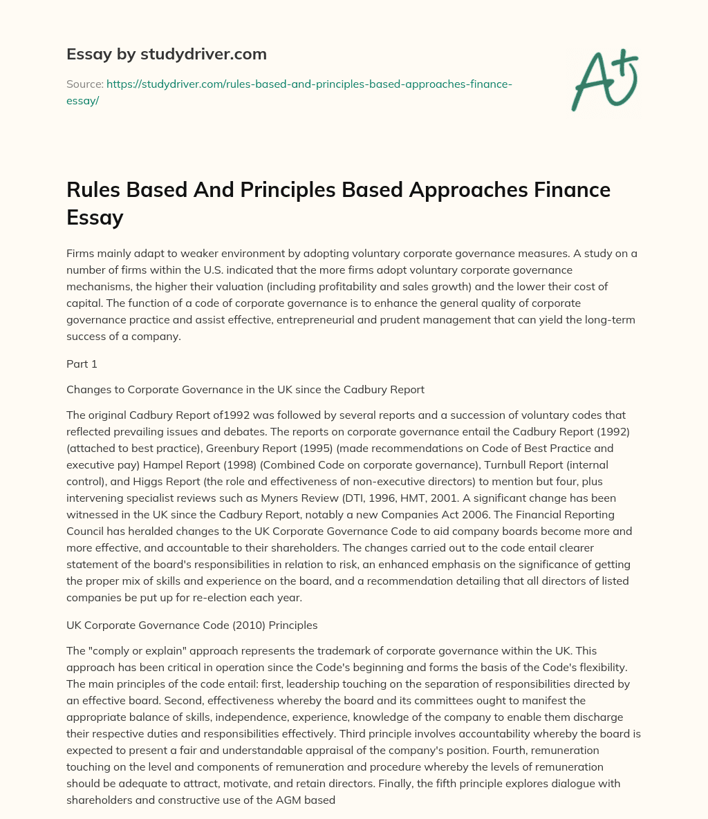 Rules Based and Principles Based Approaches Finance Essay essay
