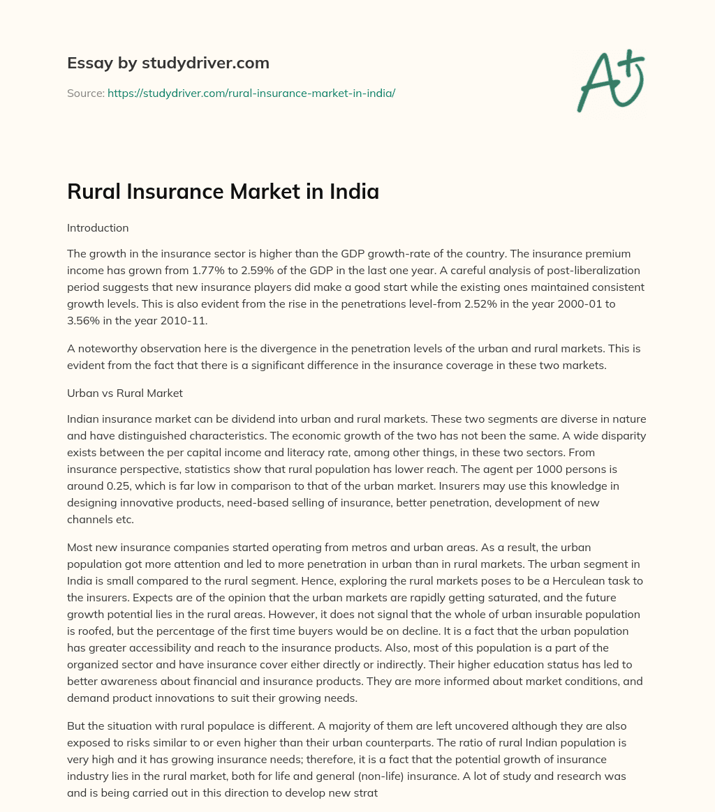 Rural Insurance Market in India essay