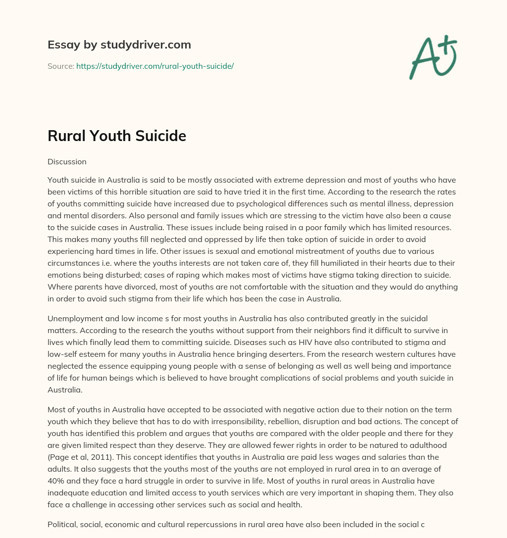 Rural Youth Suicide essay