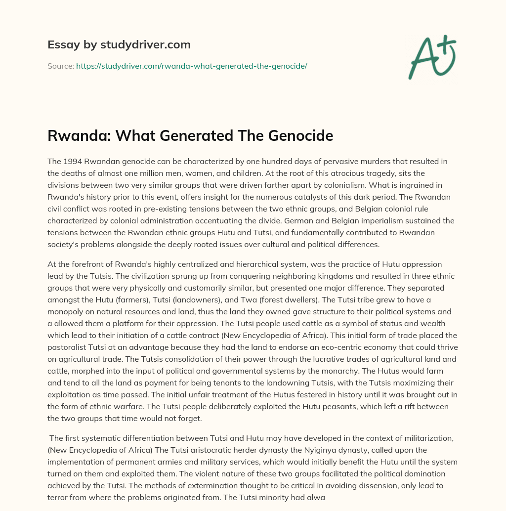 Rwanda: what Generated the Genocide essay